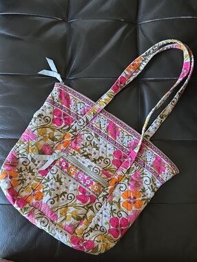 Quilted Floral Tote Bag in Pink & Orange